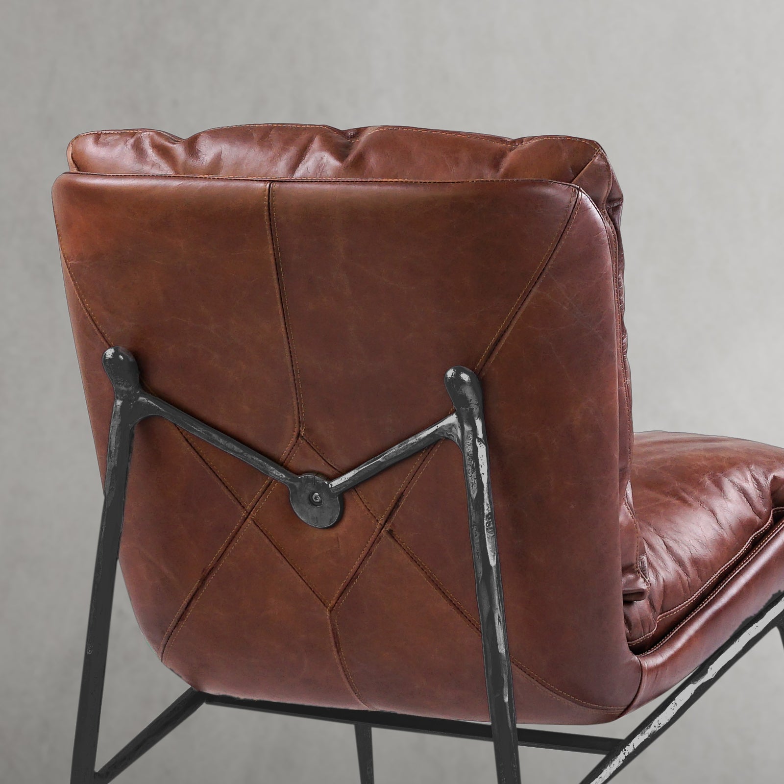Hand Forged Metal Vintage Leather Armrest Lounge Chair