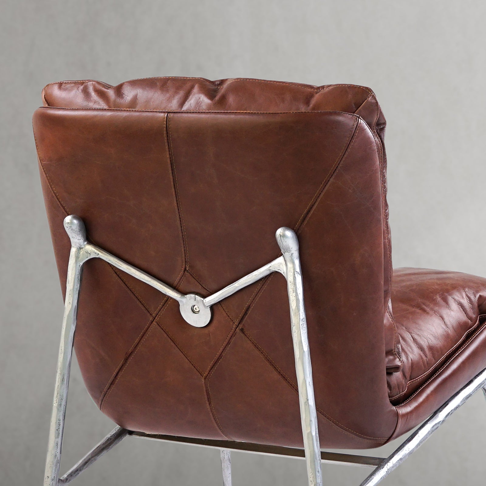 Hand Forged Metal Vintage Leather Armrest Lounge Chair