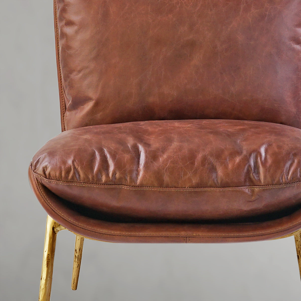 Hand Forged Metal Vintage Leather Armrest Lounge Chair