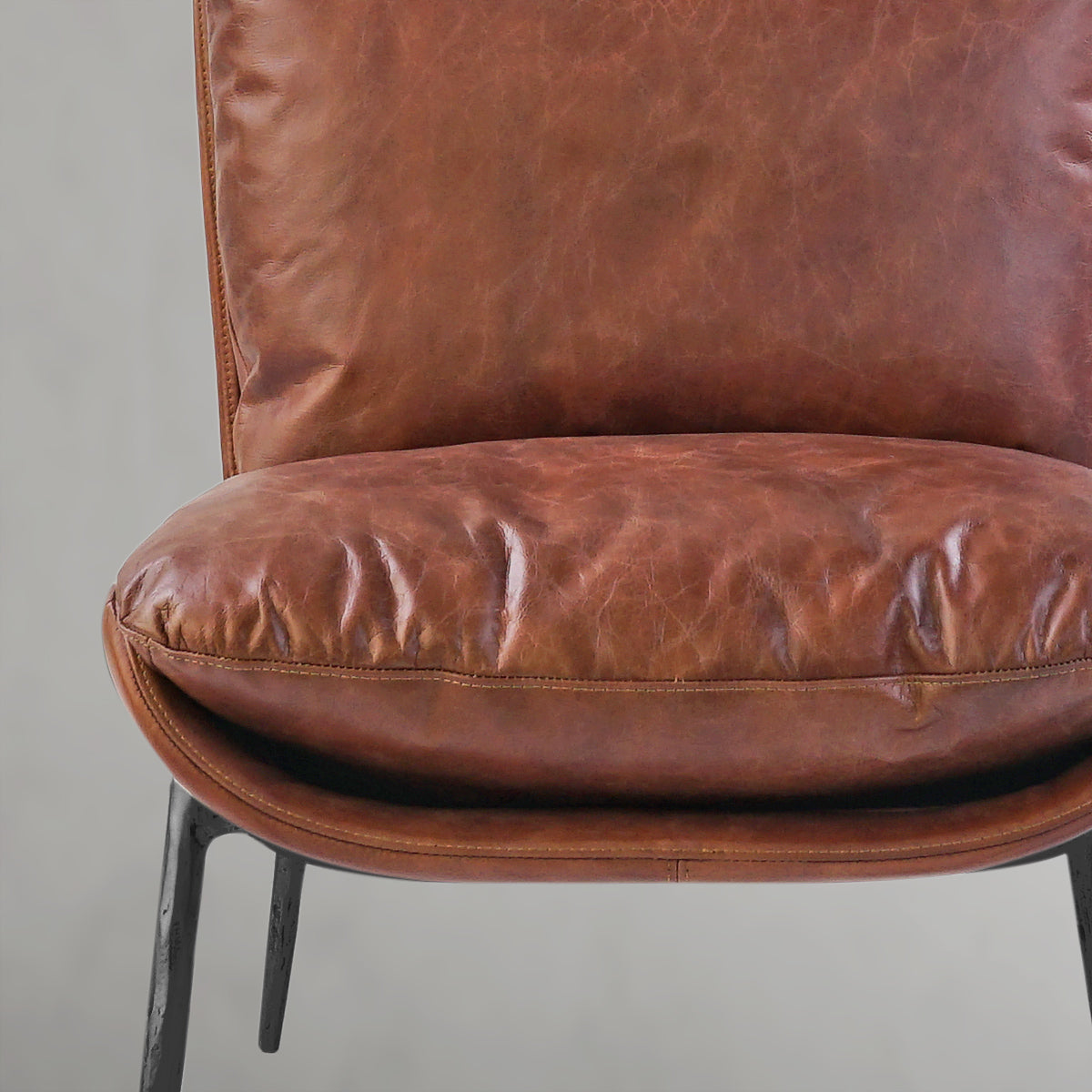 Hand Forged Metal Vintage Leather Armrest Lounge Chair