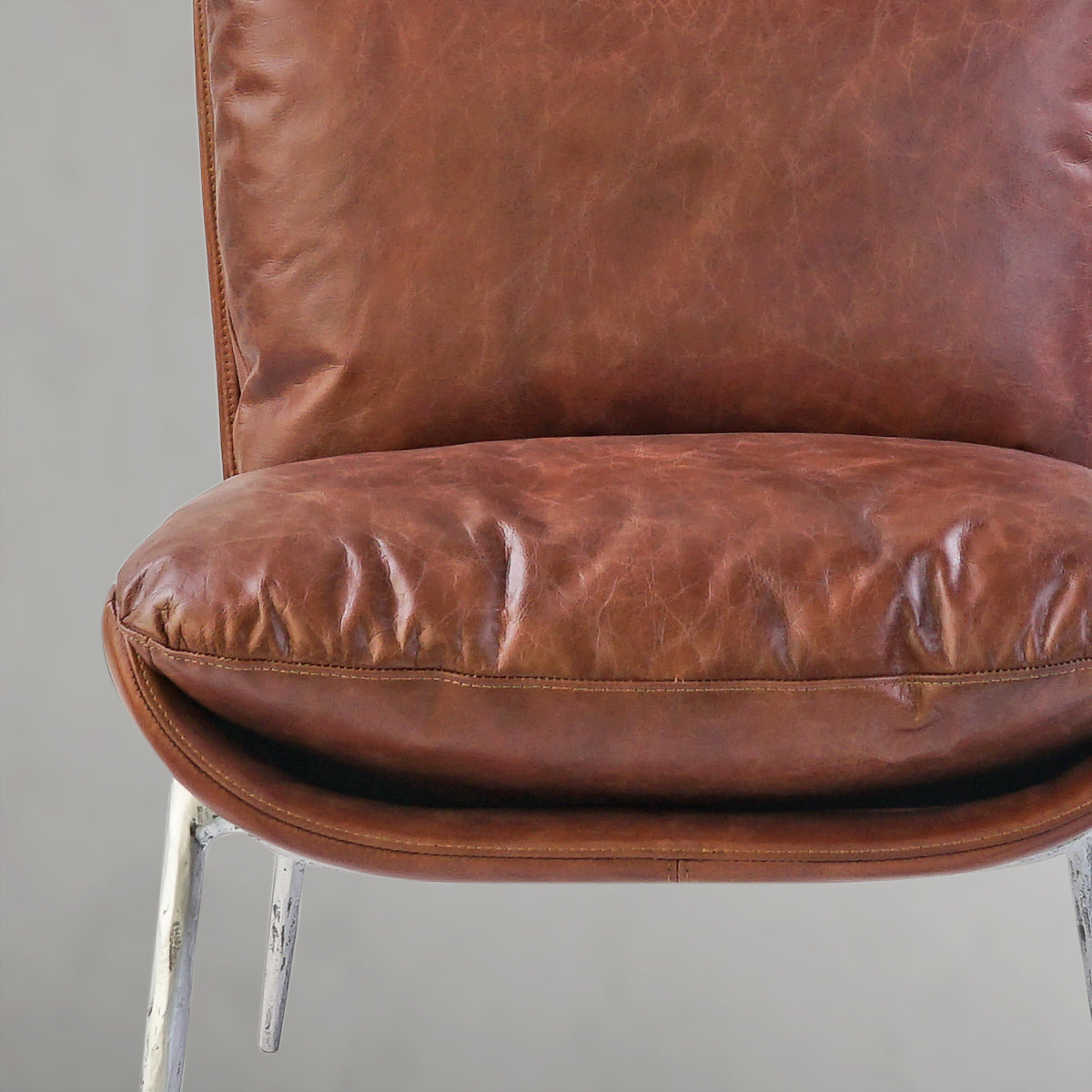 Hand Forged Metal Vintage Leather Armrest Lounge Chair