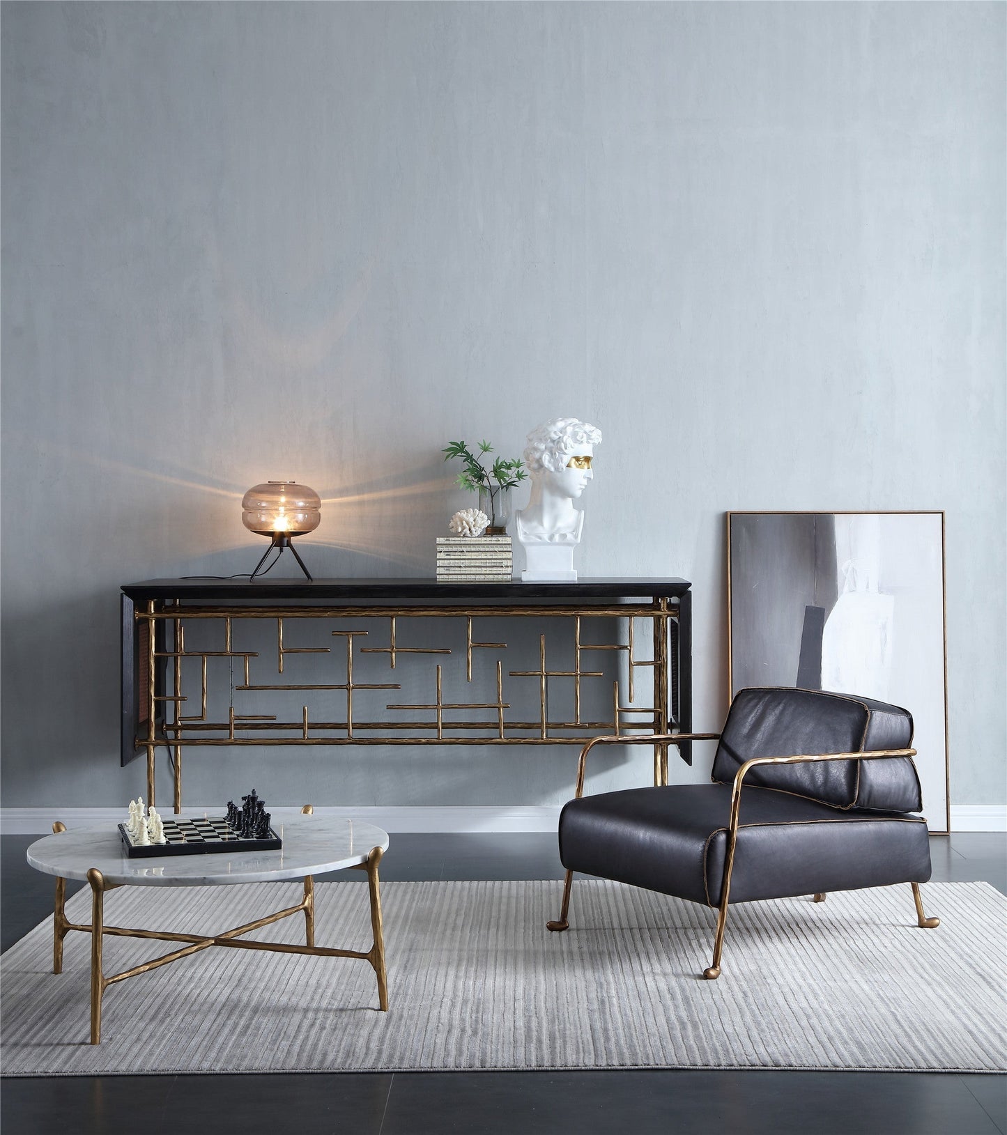Hand-Forged Metal Metal Frame Rattan Console Table