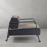 Hand-Forged Metal Gray Velvet Armchair