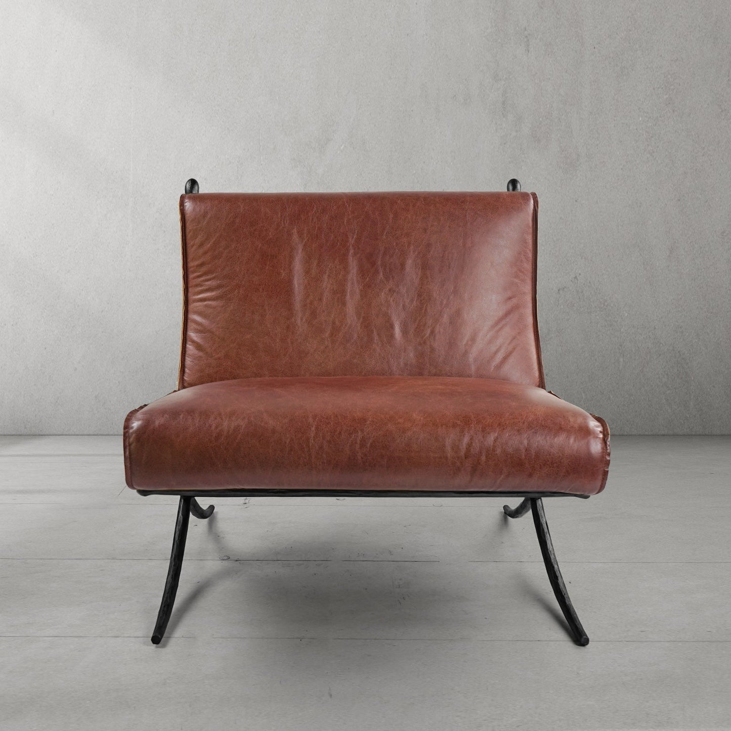 Hand Forged Metal Vintage Leather Lounge Chair