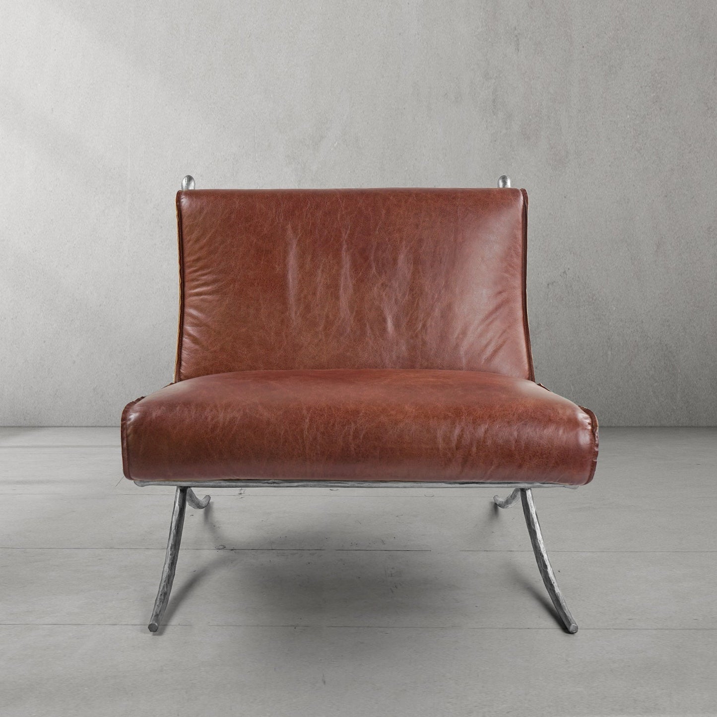 Hand Forged Metal Vintage Leather Lounge Chair