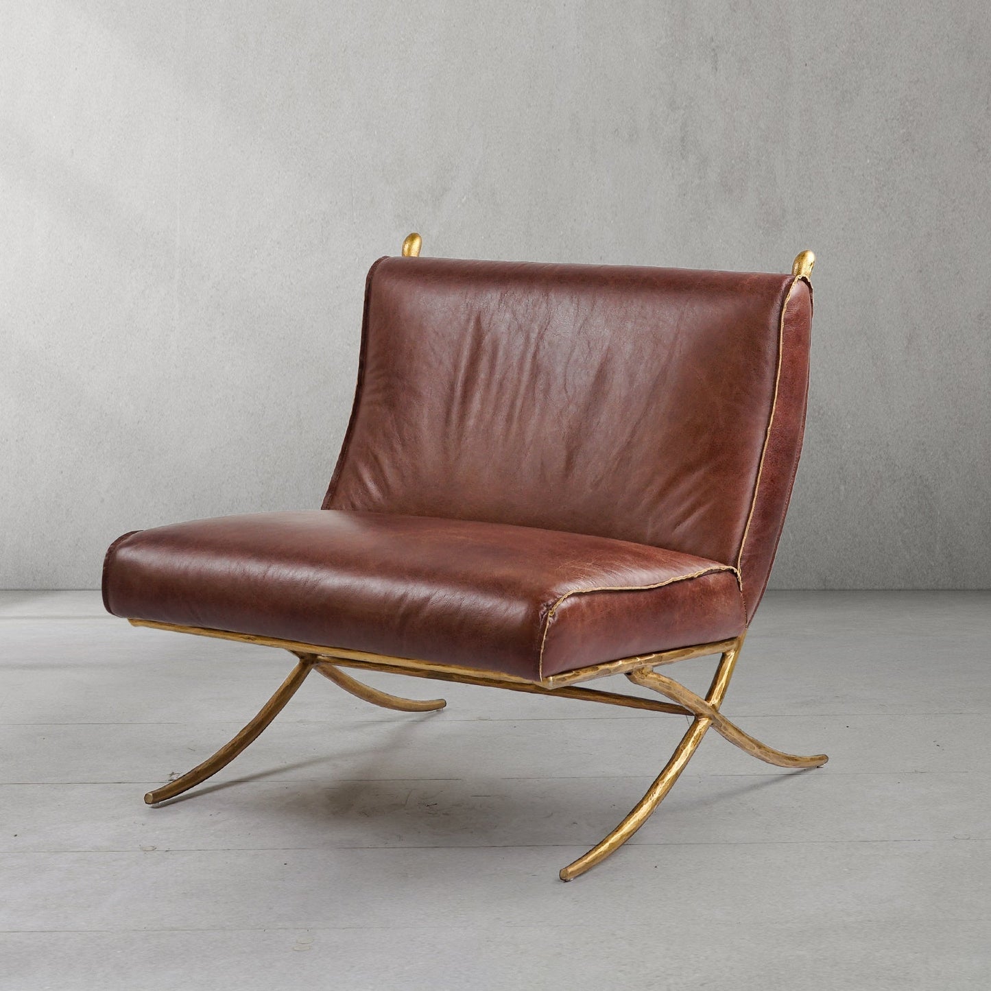 Hand Forged Metal Vintage Leather Lounge Chair
