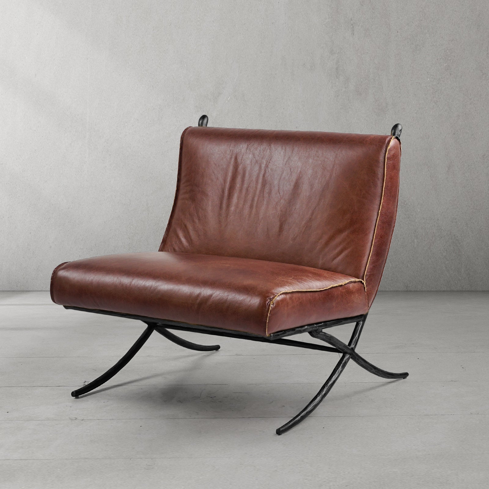 Hand Forged Metal Vintage Leather Lounge Chair
