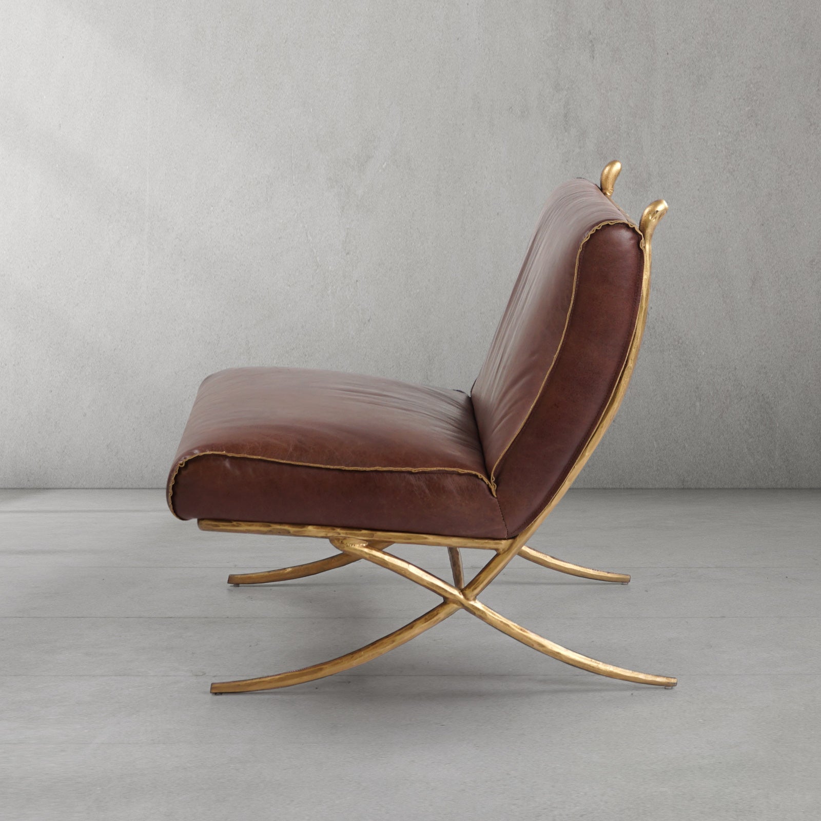 Hand Forged Metal Vintage Leather Lounge Chair