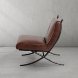 Hand Forged Metal Vintage Leather Lounge Chair