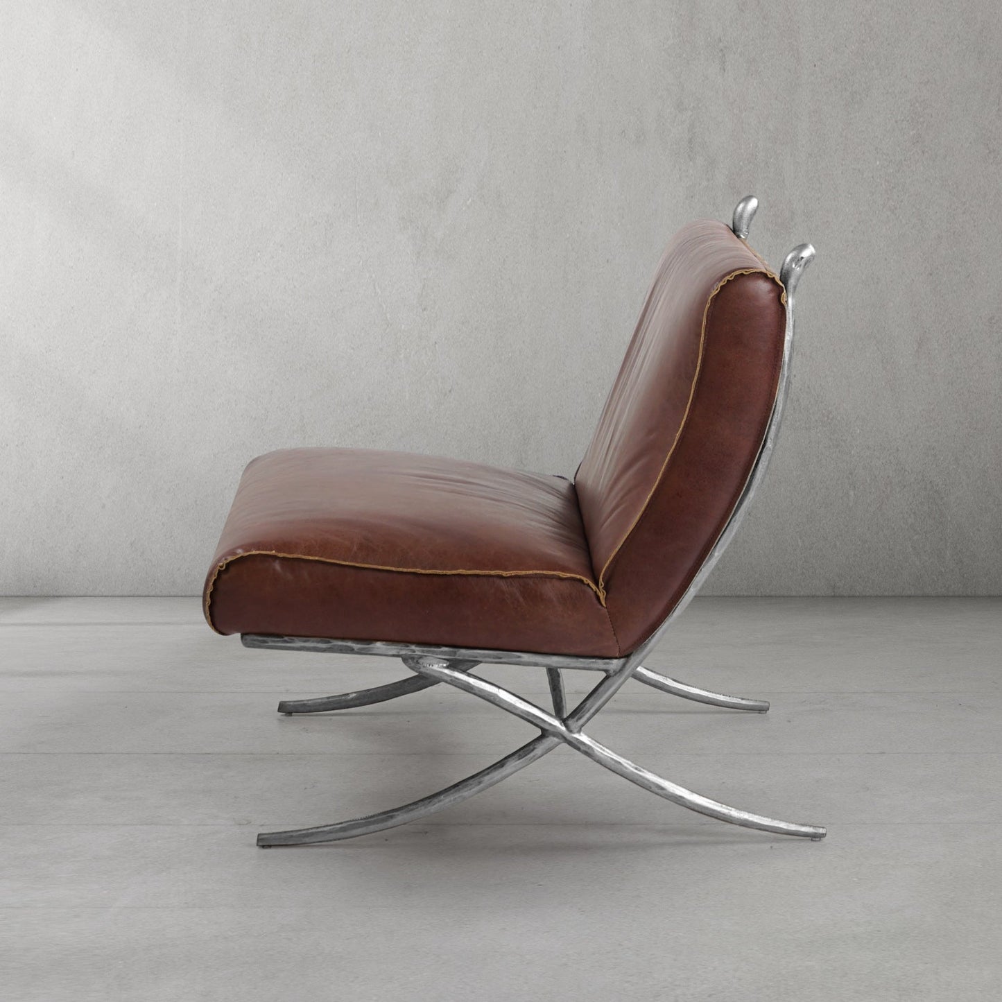 Hand Forged Metal Vintage Leather Lounge Chair