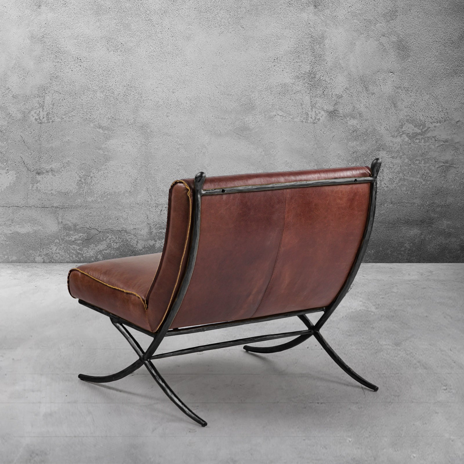Hand Forged Metal Vintage Leather Lounge Chair