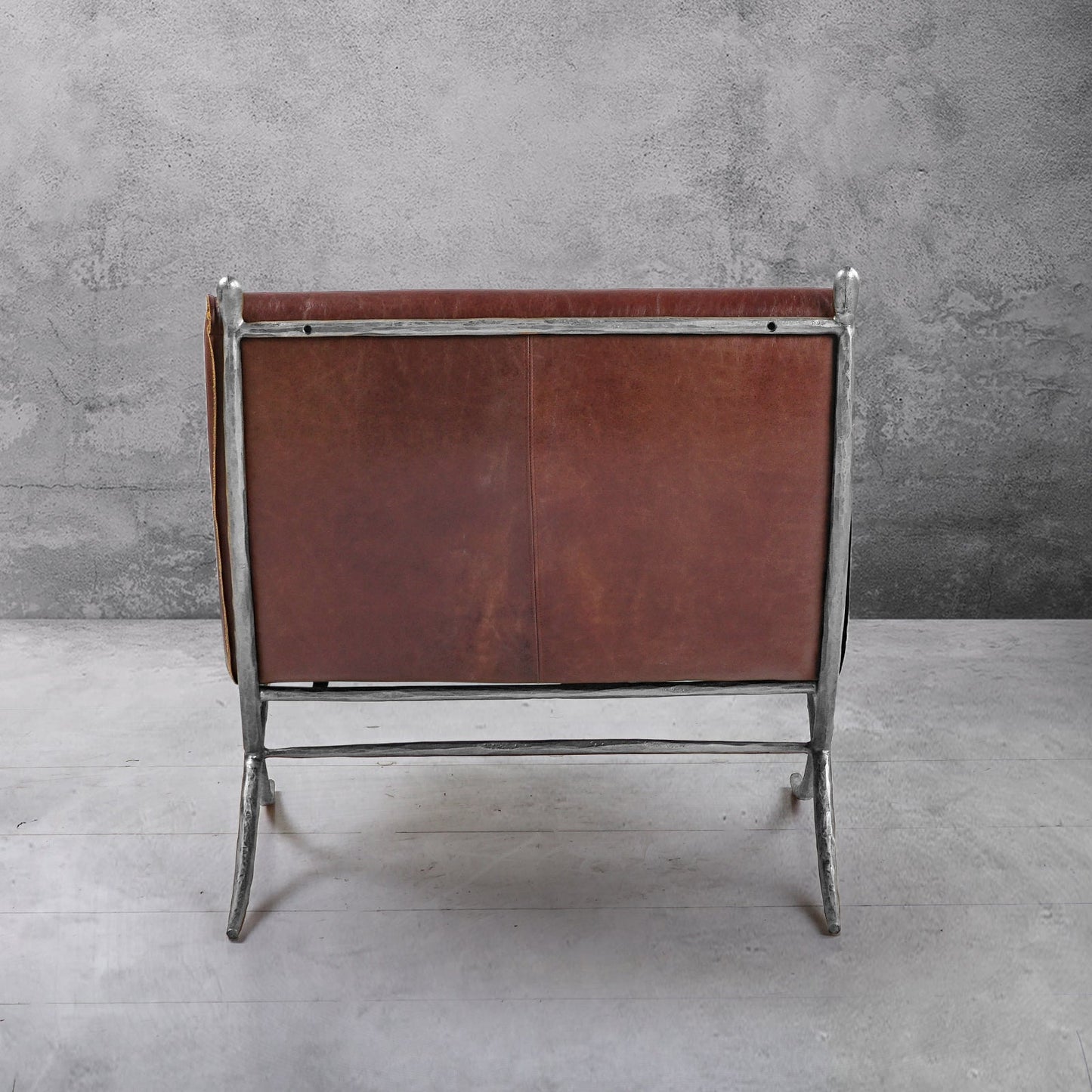 Hand Forged Metal Vintage Leather Lounge Chair