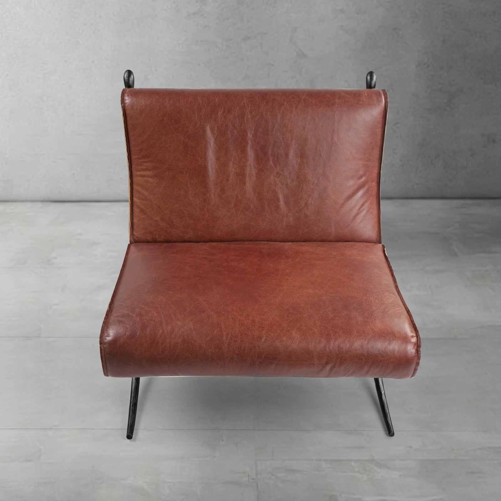 Hand Forged Metal Vintage Leather Lounge Chair