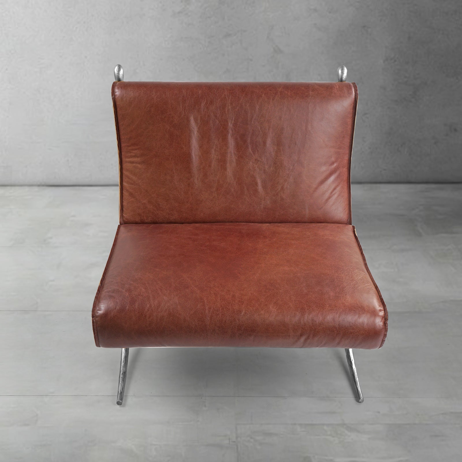 Hand Forged Metal Vintage Leather Lounge Chair