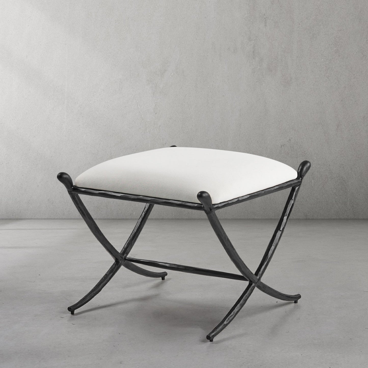 Hand Forged Metal Horn Fabric Base Stool