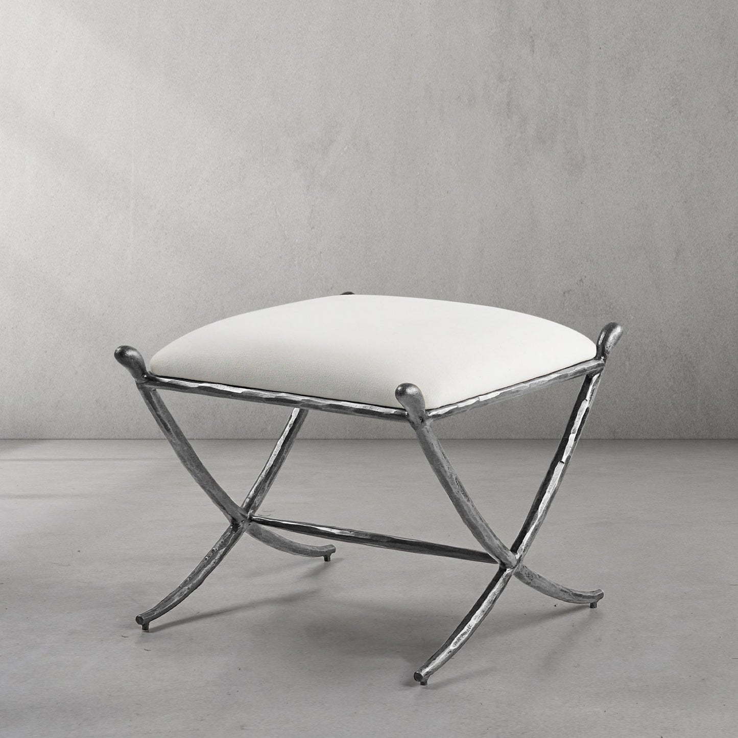 Hand Forged Metal Horn Fabric Base Stool