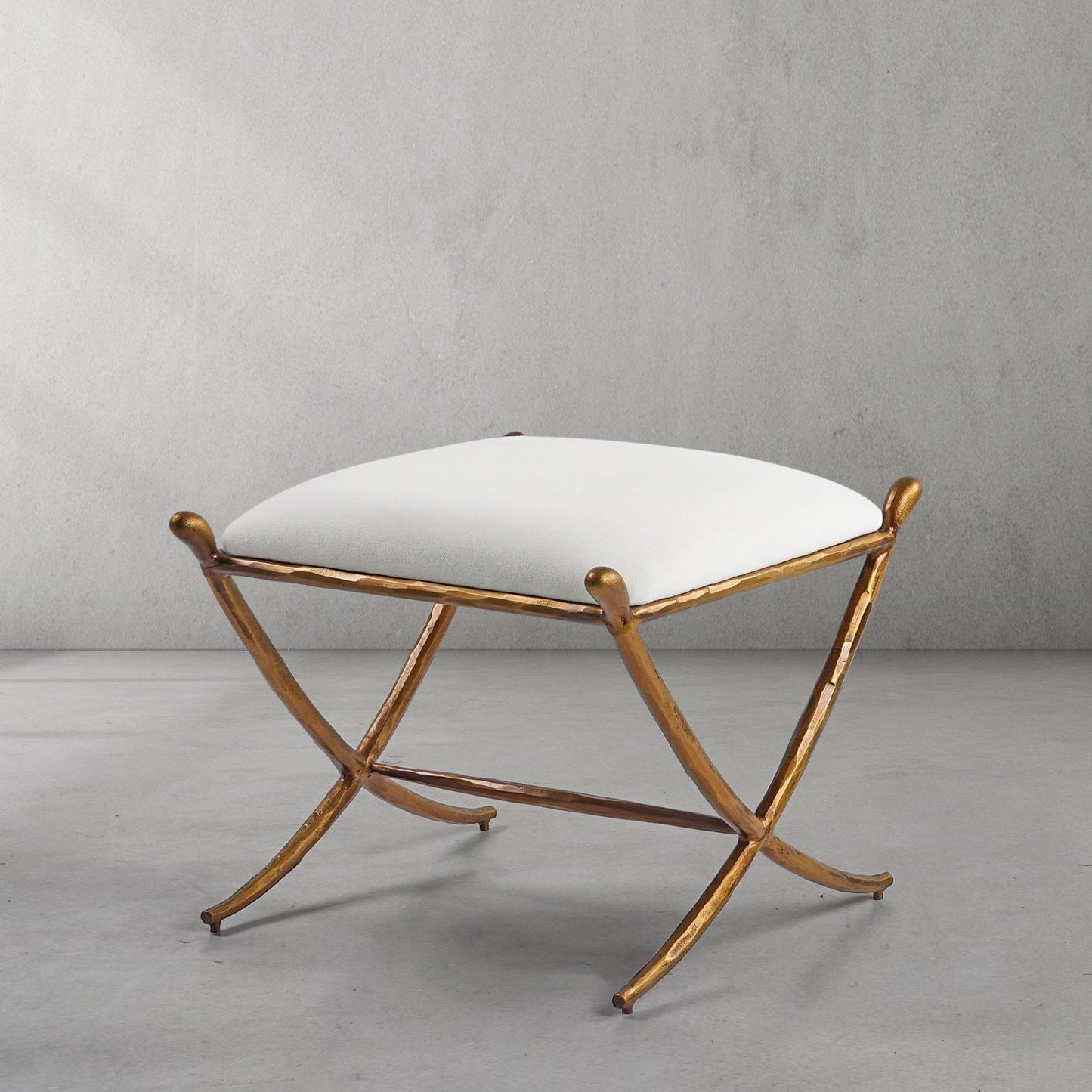 Hand Forged Metal Horn Fabric Base Stool
