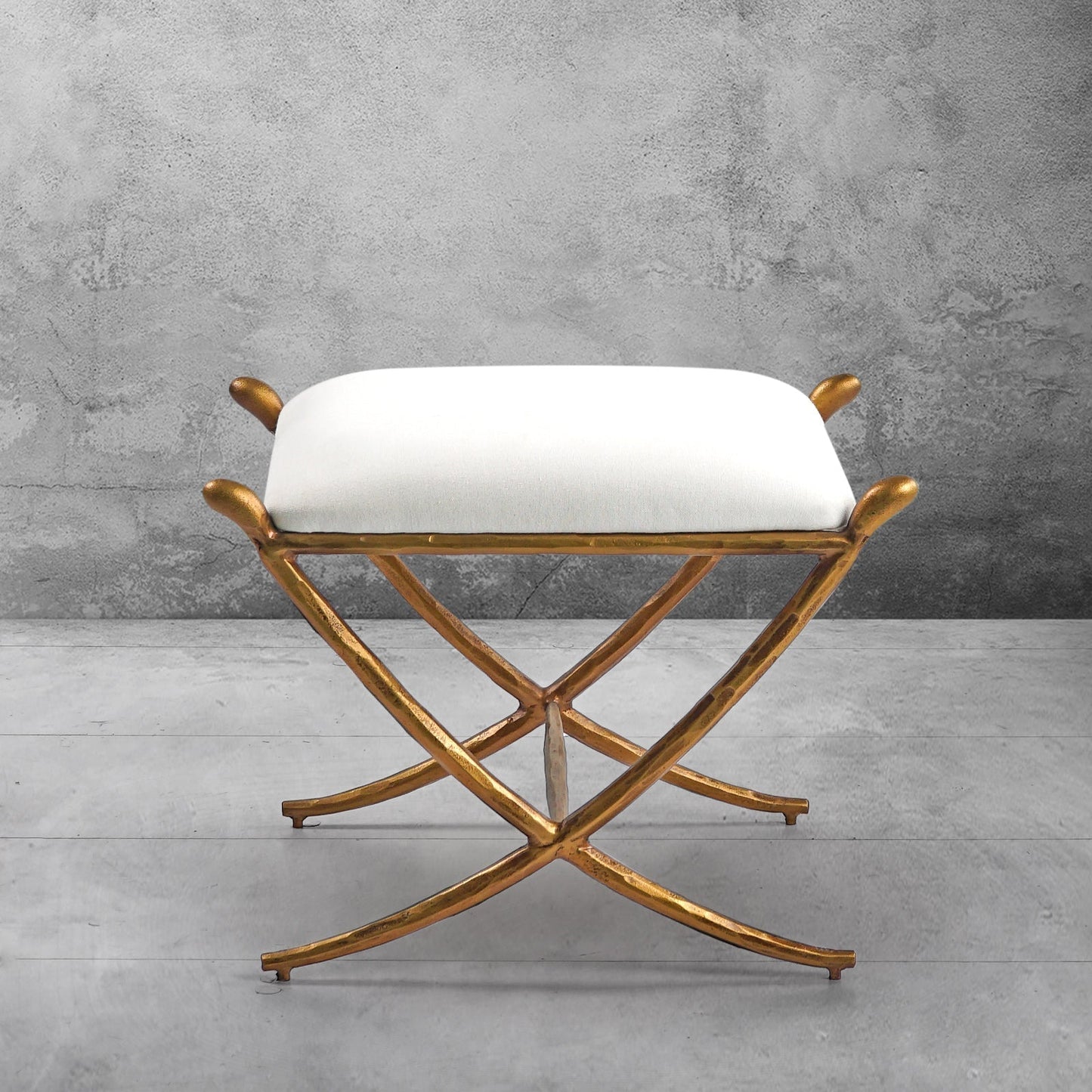 Hand Forged Metal Horn Fabric Base Stool