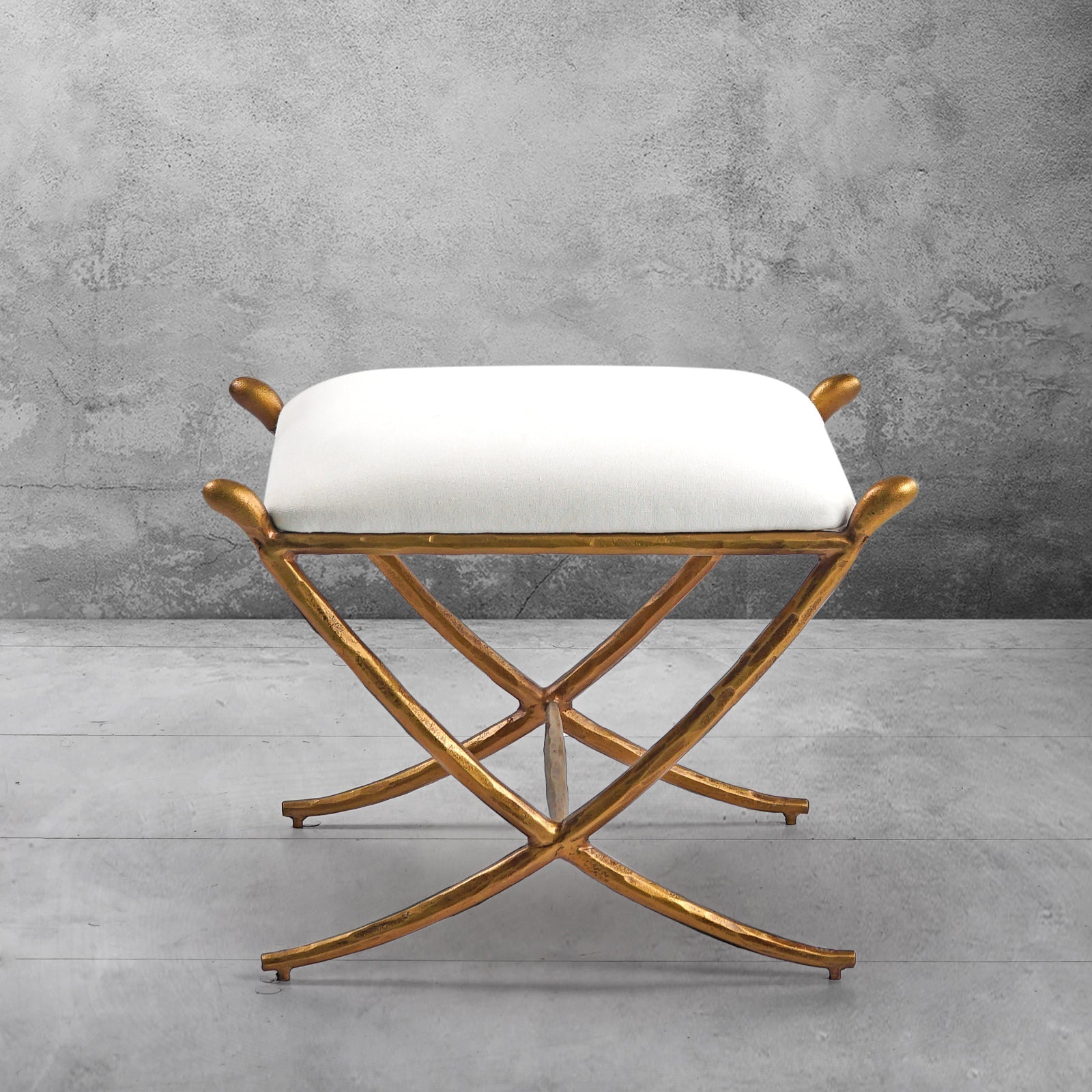 Hand Forged Metal Horn Fabric Base Stool