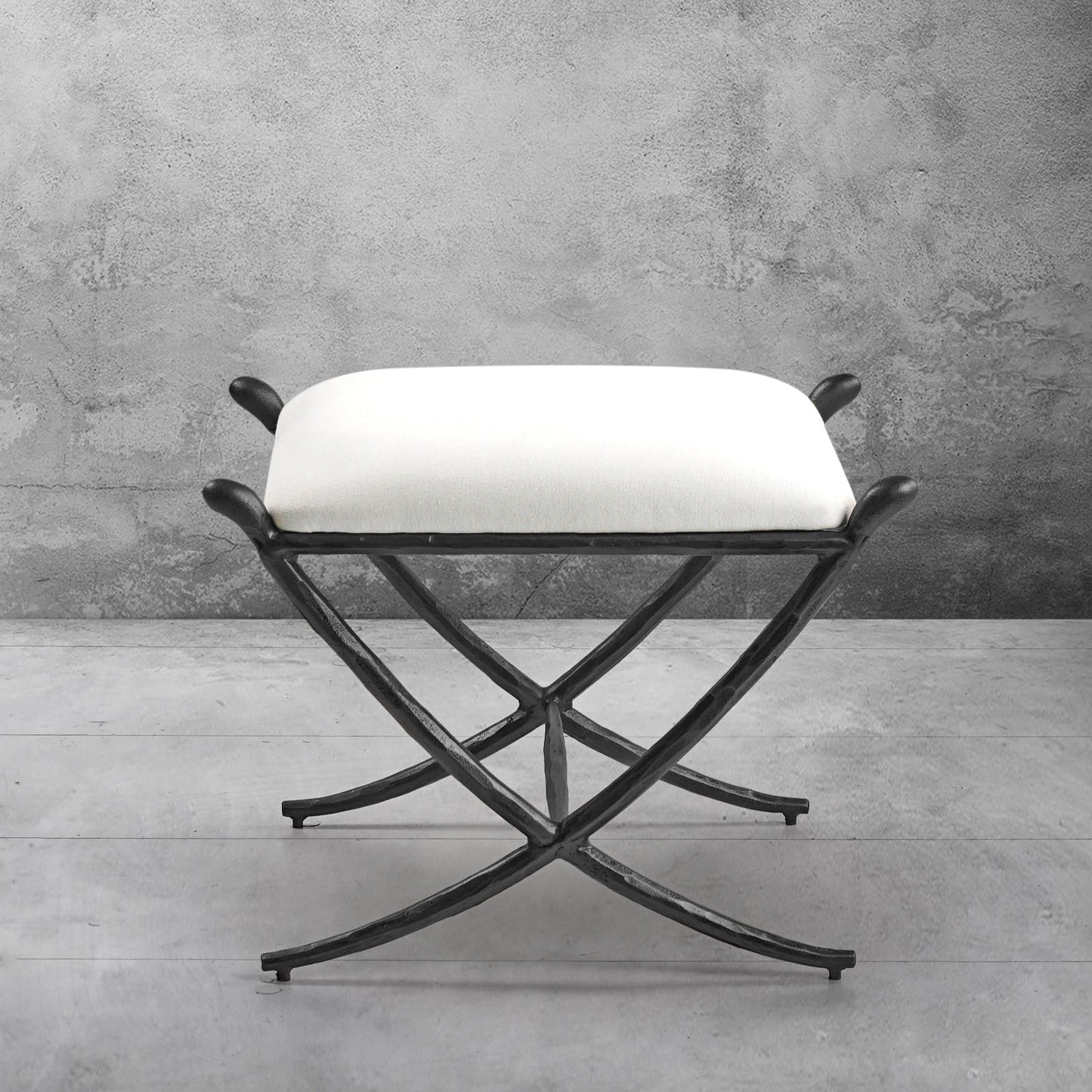 Hand Forged Metal Horn Fabric Base Stool