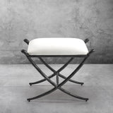 Hand Forged Metal Horn Fabric Base Stool