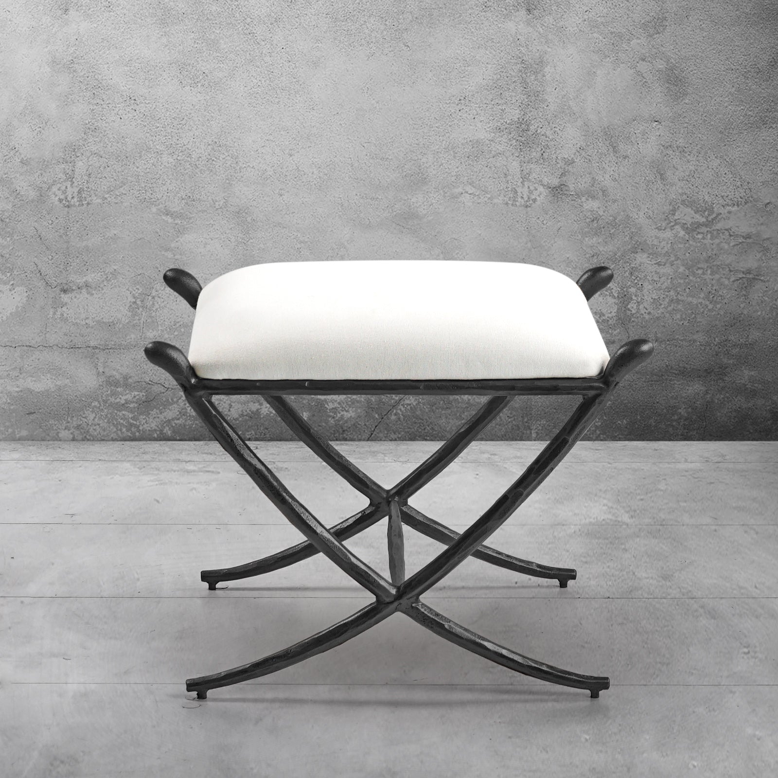 Hand Forged Metal Horn Fabric Base Stool