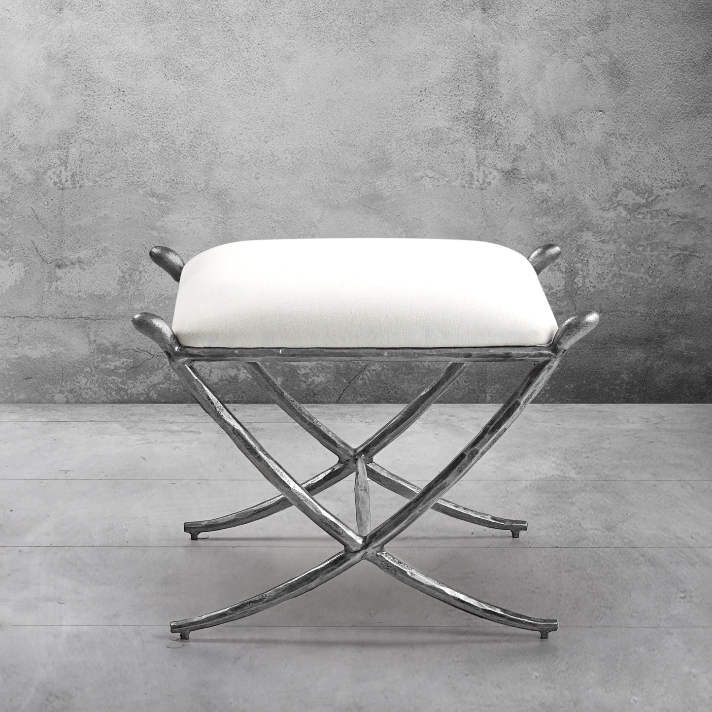 Hand Forged Metal Horn Fabric Base Stool