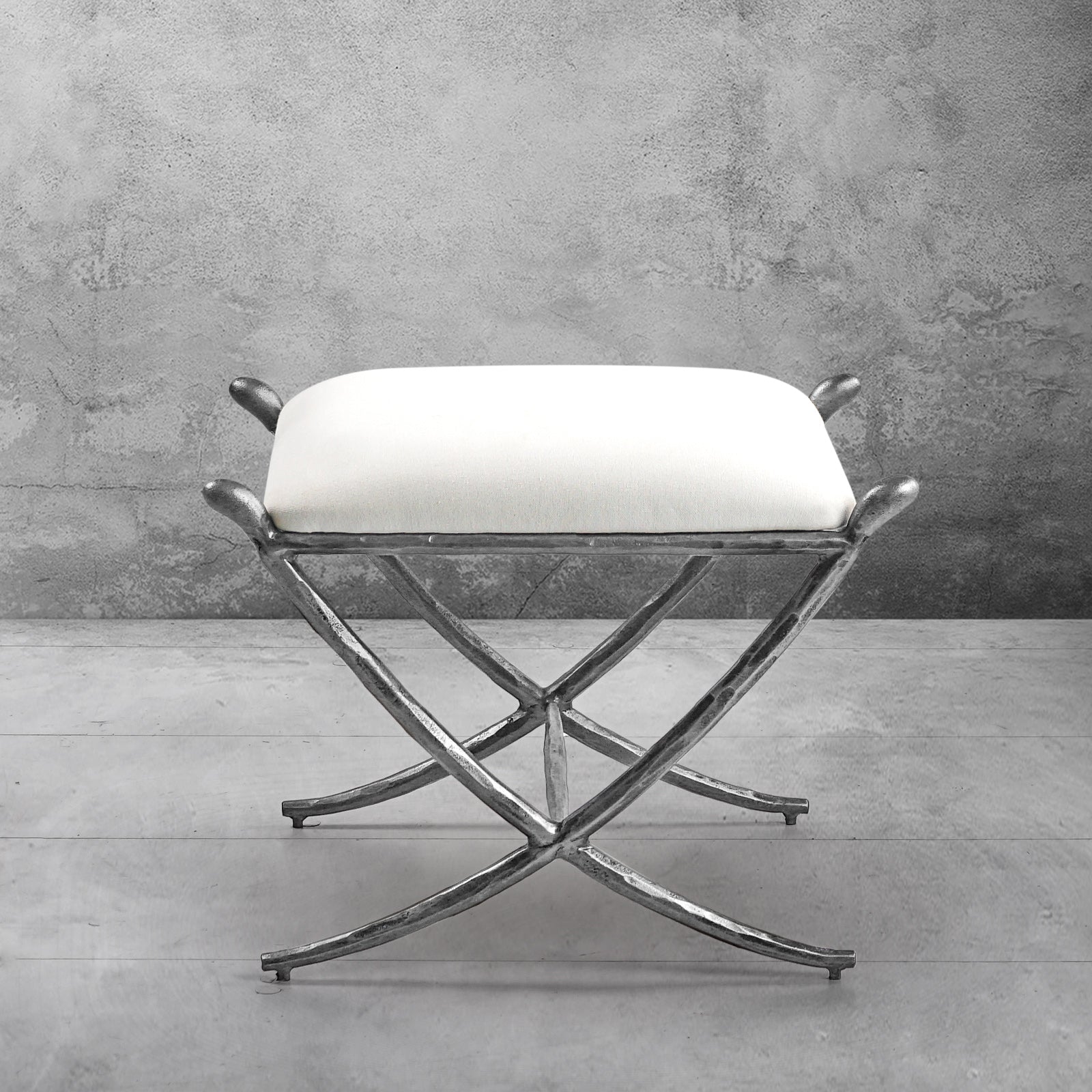 Hand Forged Metal Horn Fabric Base Stool