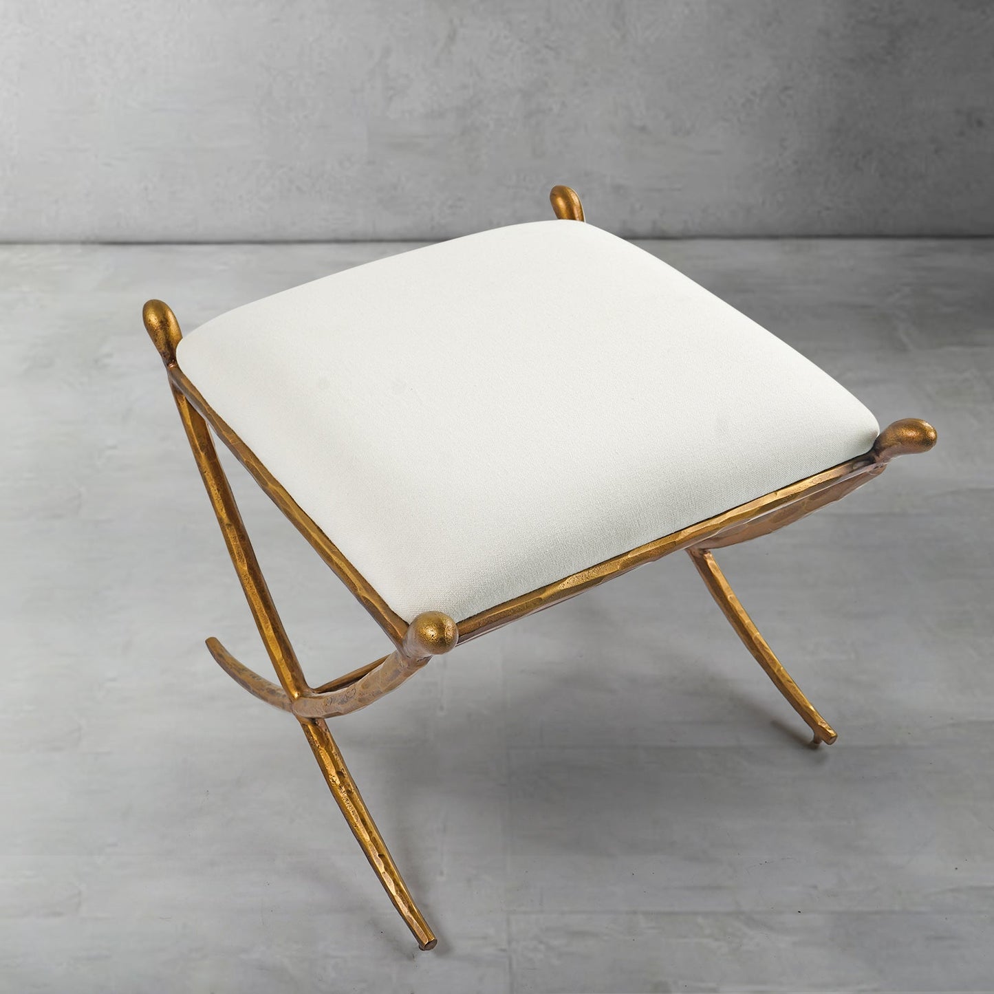 Hand Forged Metal Horn Fabric Base Stool