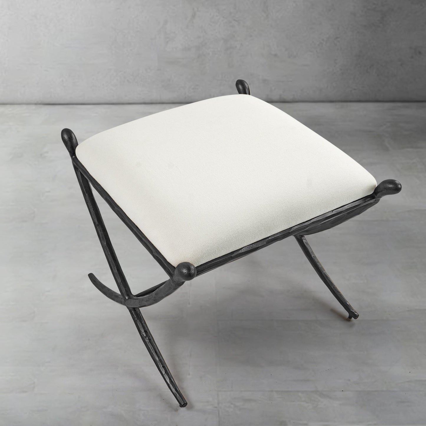 Hand Forged Metal Horn Fabric Base Stool