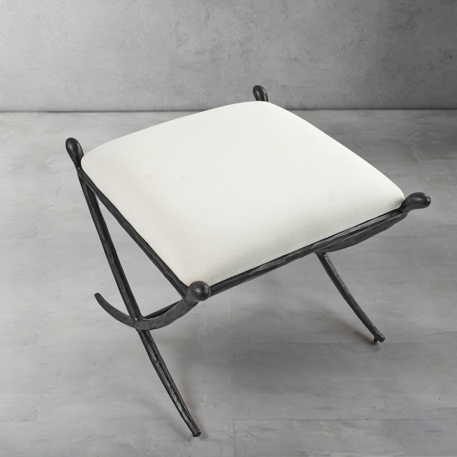 Hand Forged Metal Horn Fabric Base Stool