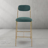 Hand Forged Metal Green Fabric Bar Stool