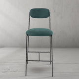 Hand Forged Metal Green Fabric Bar Stool