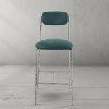 Hand Forged Metal Green Fabric Bar Stool