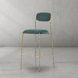 Hand Forged Metal Green Fabric Bar Stool