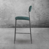 Hand Forged Metal Green Fabric Bar Stool