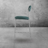 Hand Forged Metal Green Fabric Bar Stool