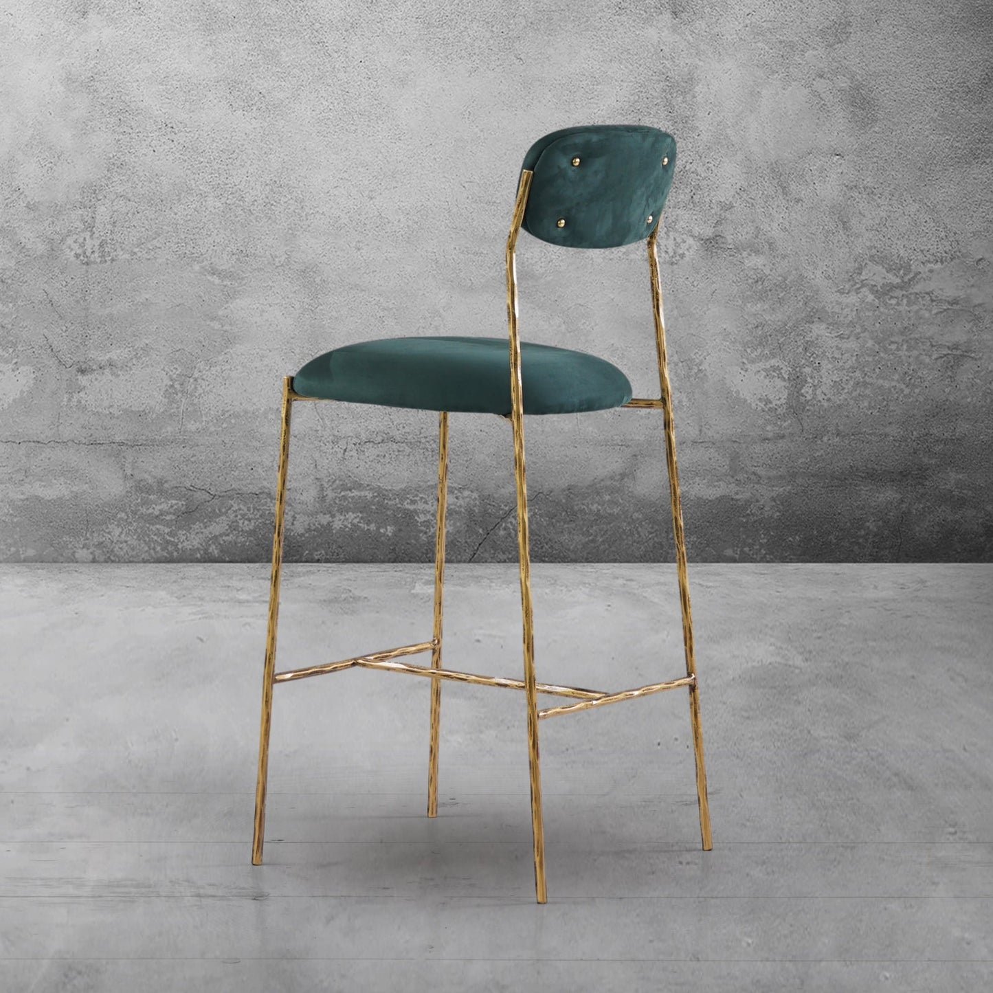Hand Forged Metal Green Fabric Bar Stool