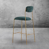 Hand Forged Metal Green Fabric Bar Stool