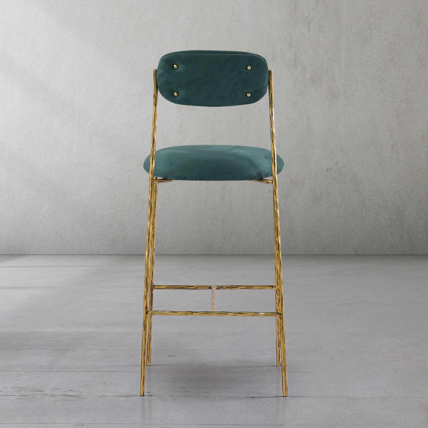 Hand Forged Metal Green Fabric Bar Stool