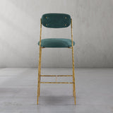 Hand Forged Metal Green Fabric Bar Stool