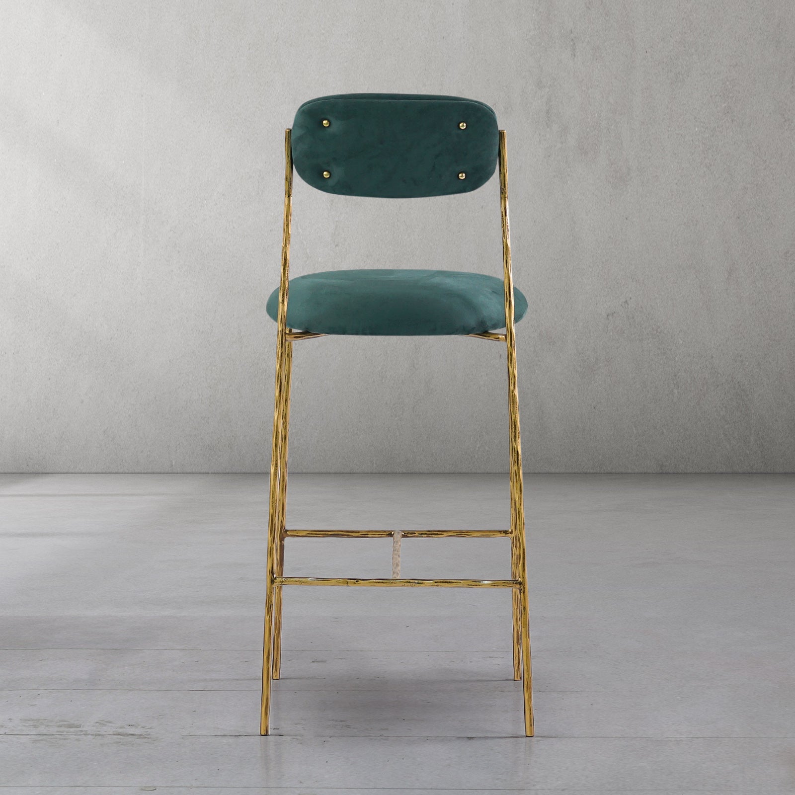 Hand Forged Metal Green Fabric Bar Stool