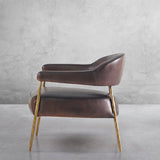 Hand-Forged Metal Brown Leather Lounge Armchair