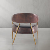 Hand-Forged Metal Brown Leather Lounge Armchair