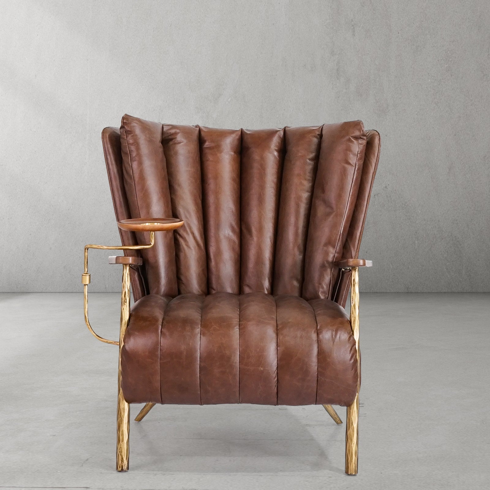Hand Forged Metal Vintage Leather Armchair Cigar Chair