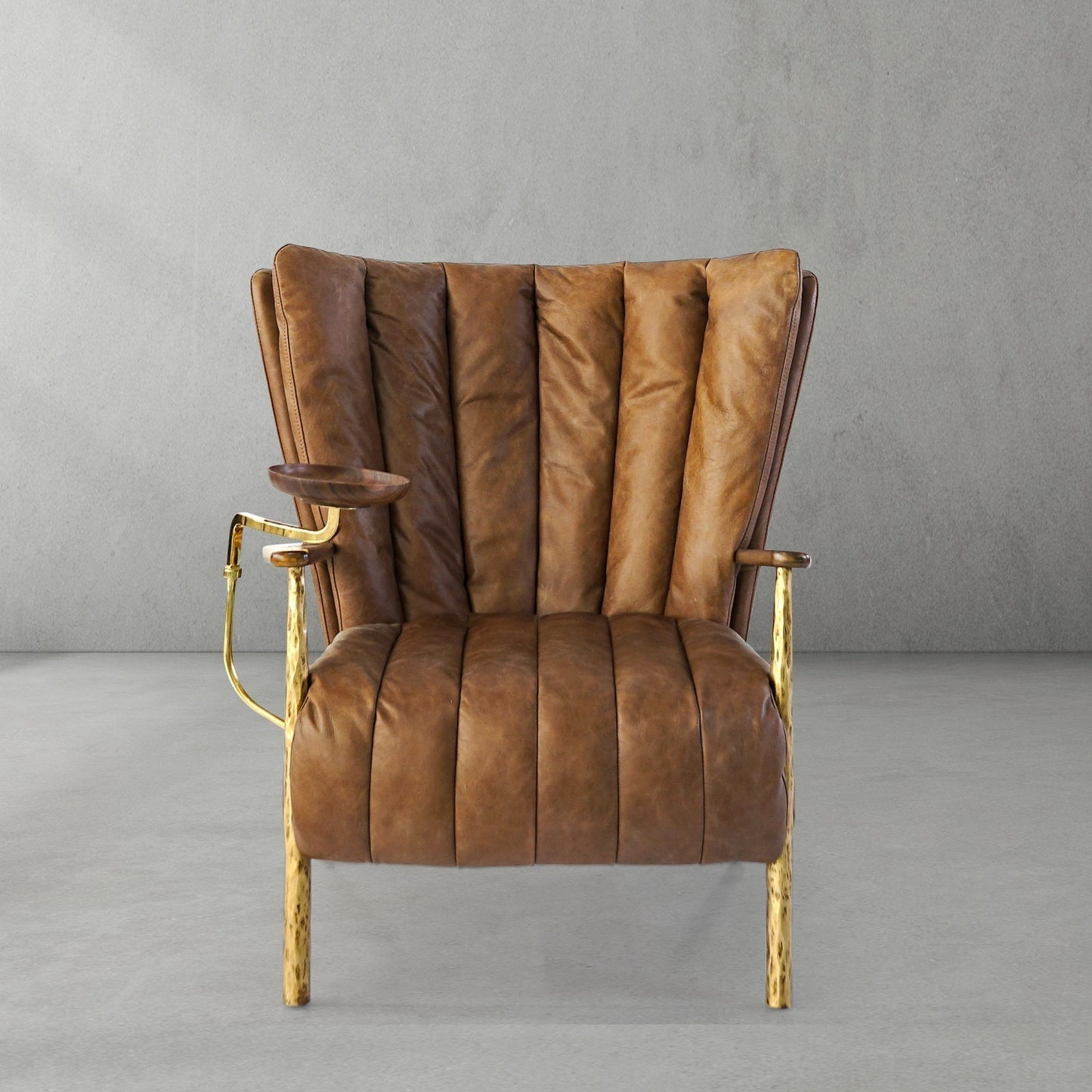 Hand Forged Metal Vintage Leather Armchair Cigar Chair