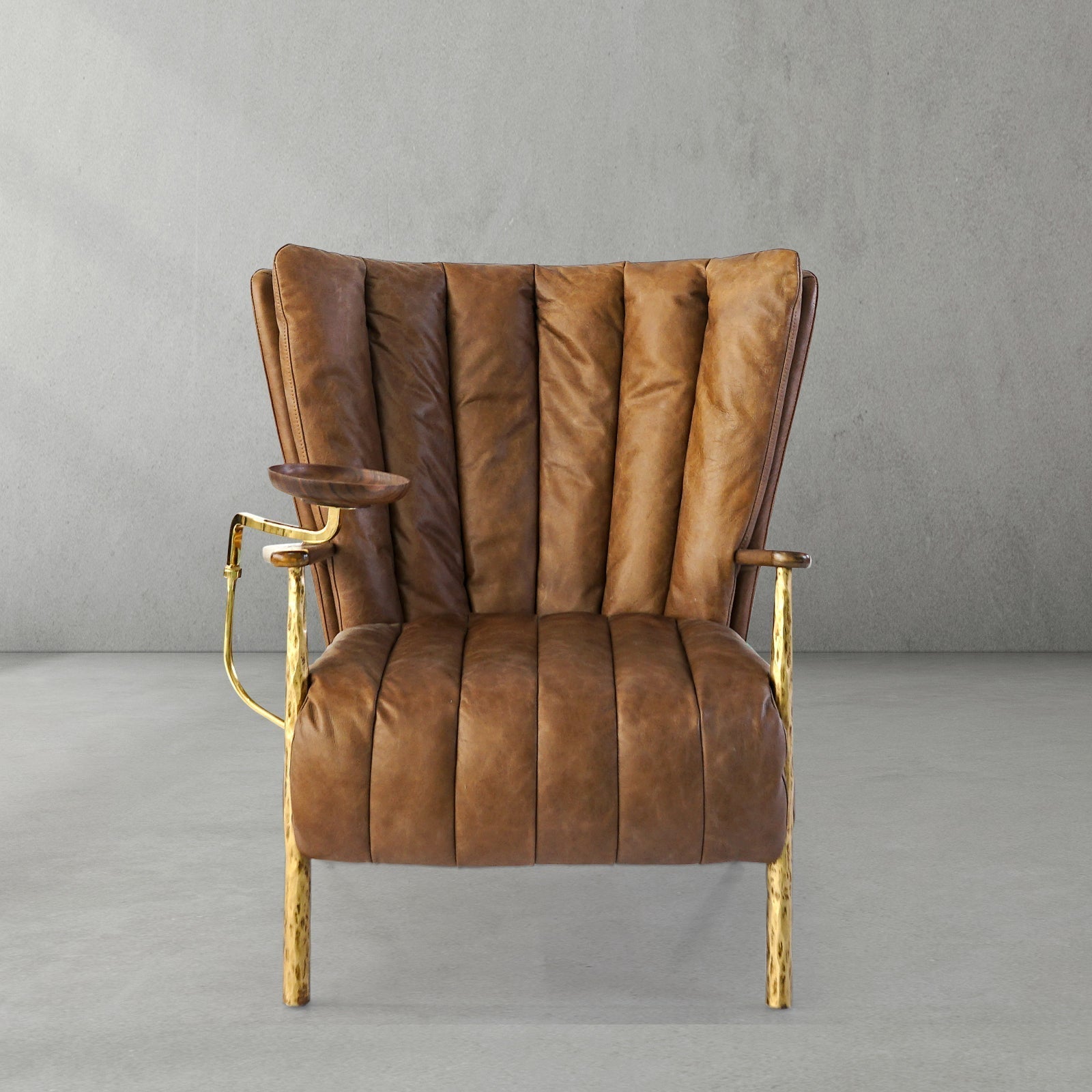 Hand Forged Metal Vintage Leather Armchair Cigar Chair