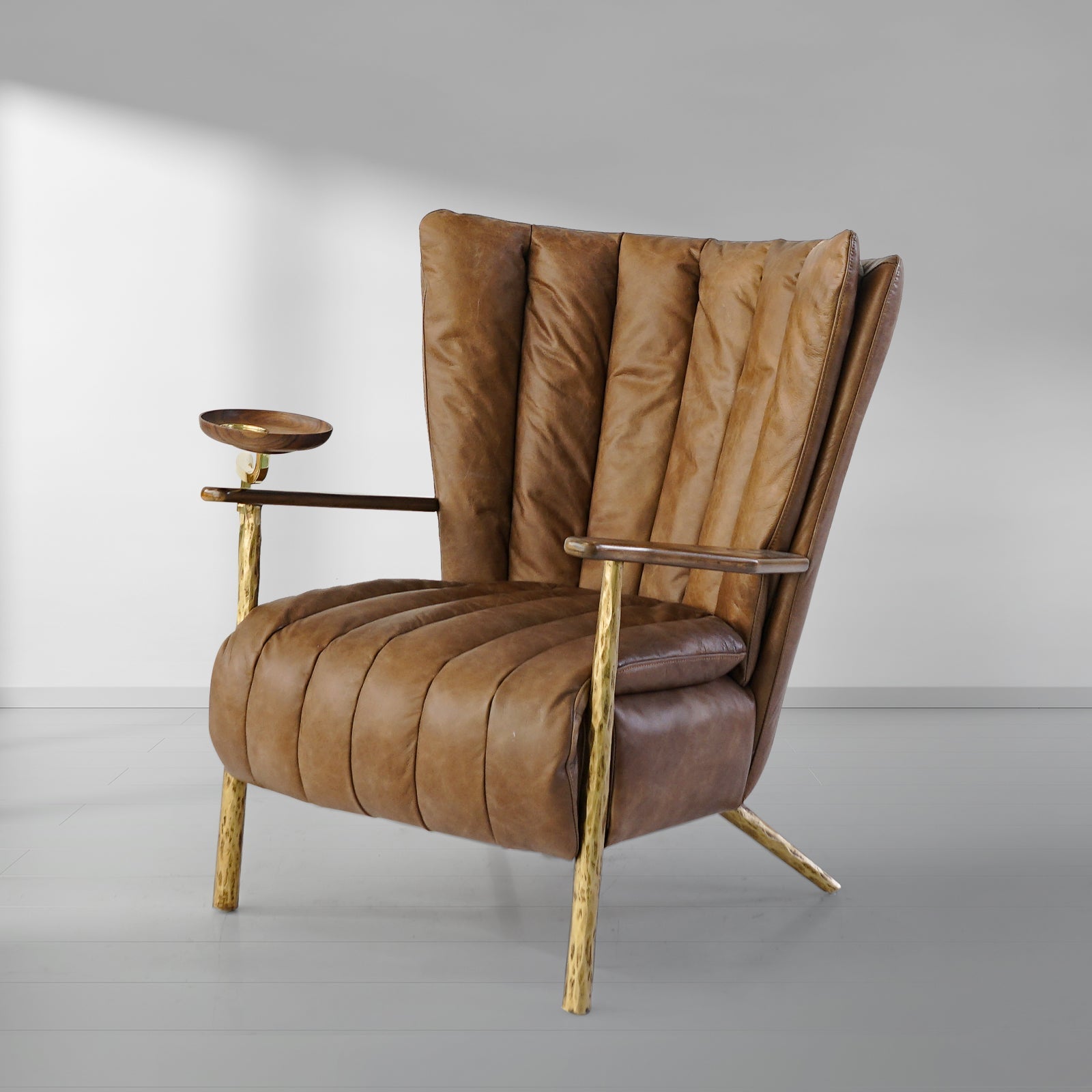 Hand Forged Metal Vintage Leather Armchair Cigar Chair