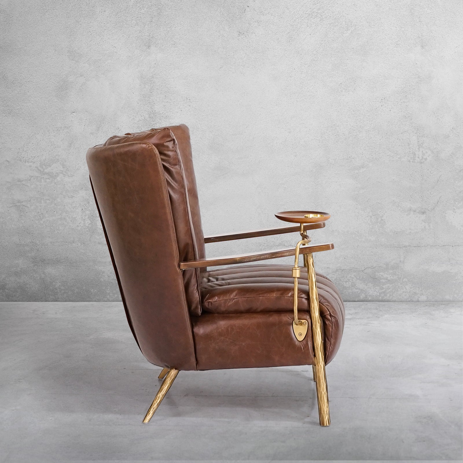 Hand Forged Metal Vintage Leather Armchair Cigar Chair