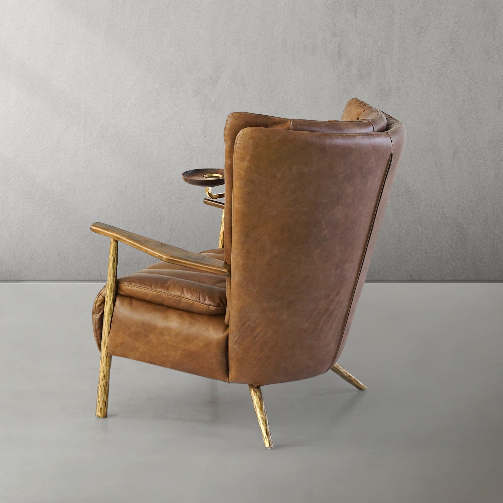 Hand Forged Metal Vintage Leather Armchair Cigar Chair